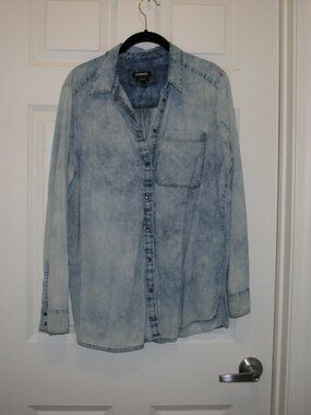 Express Acid Washed Chambray Boyfriend Shirt